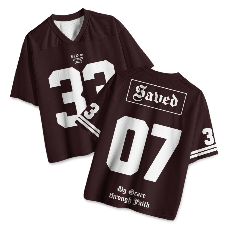 Saved By Grace Through Faith Print Mesh Jersey - Coffee - 4XL - image 1