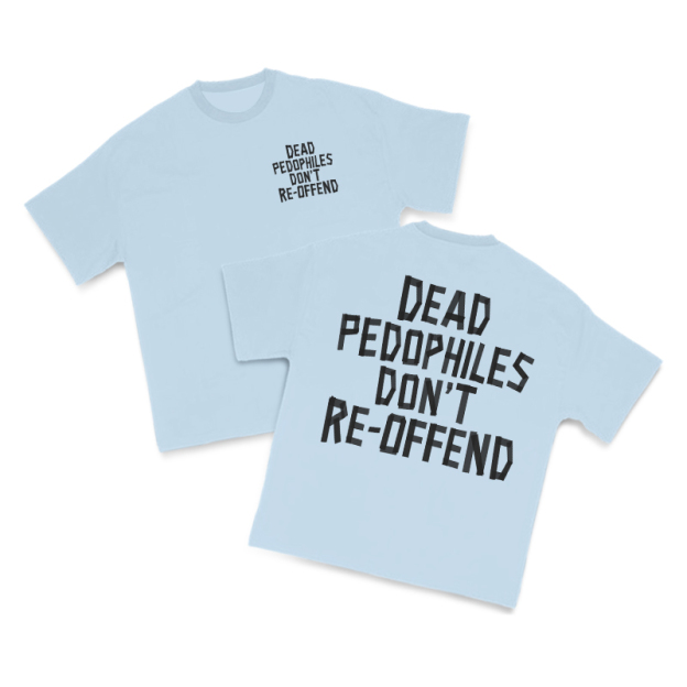 Tape Type Dead Pedophiles Don't Re-Offend Print T-Shirt - Light Blue - US16-18(2XL) - image 8