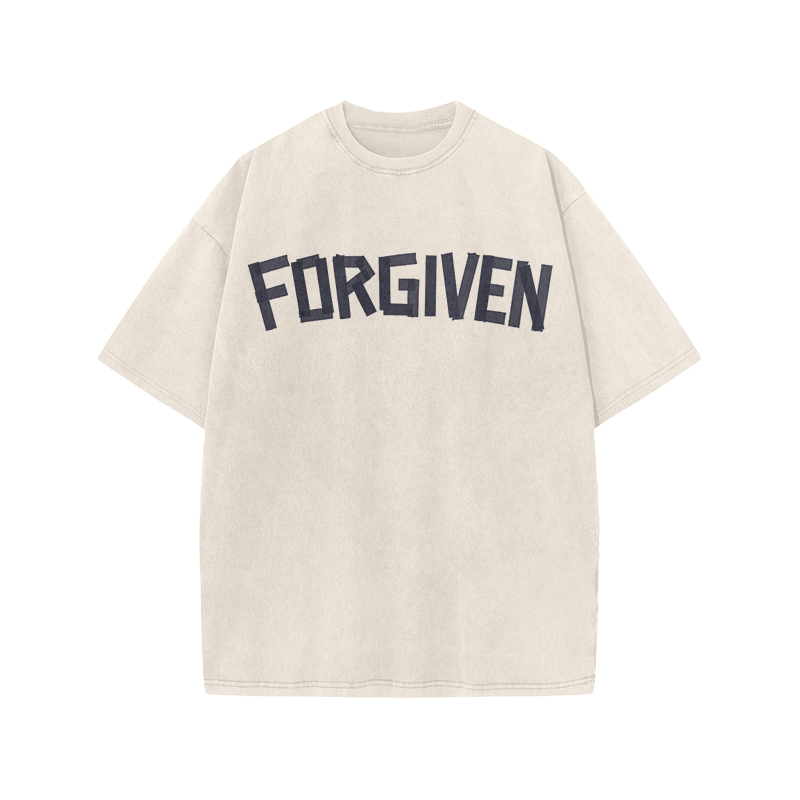 Tape Type Forgiven Print Acid Washed T-shirt - Beige - US20-22(3XL) - image 2