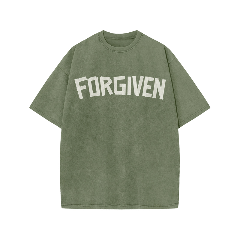 Tape Type Forgiven Print Acid Washed T-shirt - Army Green - US20-22(3XL) - image 6