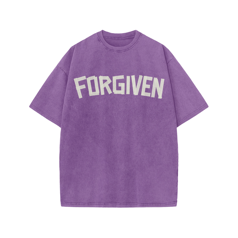 Tape Type Forgiven Print Acid Washed T-shirt - Purple - US20-22(3XL) - image 5