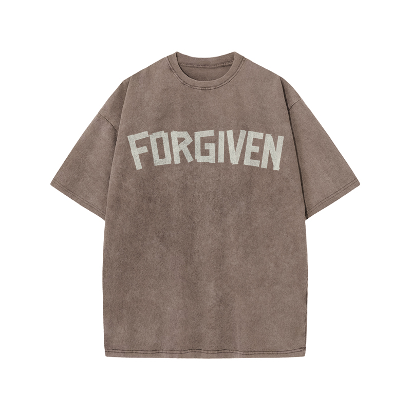 Tape Type Forgiven Print Acid Washed T-shirt - Coffee - US20-22(3XL) - image 4