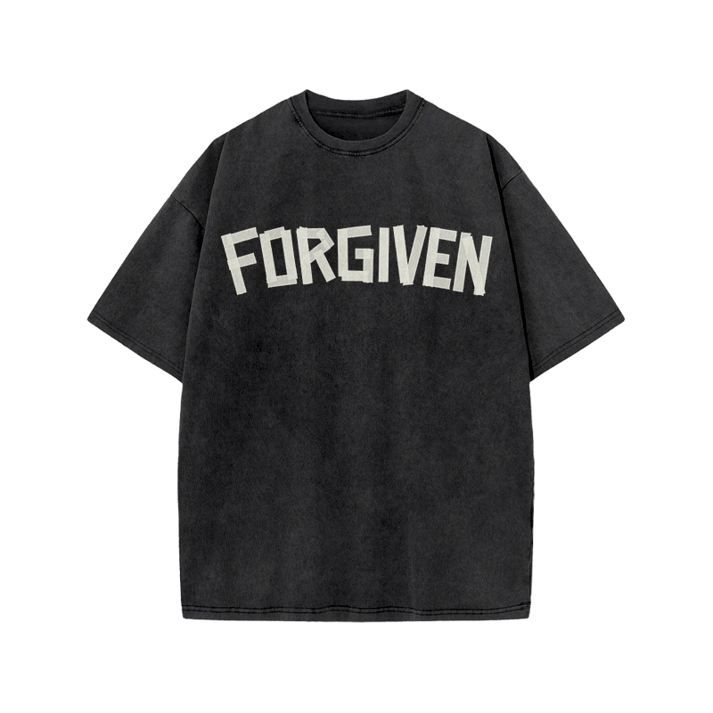 Tape Type Forgiven Print Acid Washed T-shirt - Black - US20-22(3XL) - image 1