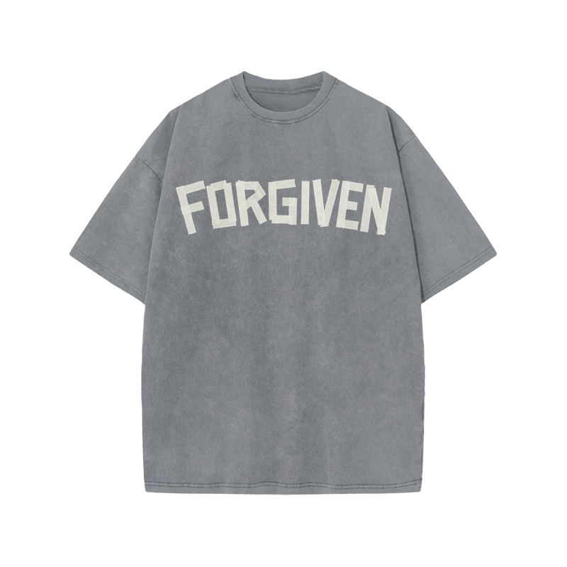 Tape Type Forgiven Print Acid Washed T-shirt - Grey - US20-22(3XL) - image 3