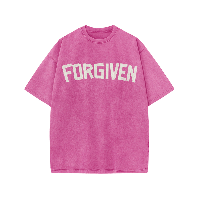 Tape Type Forgiven Print Acid Washed T-shirt - Pink - US20-22(3XL) - image 9