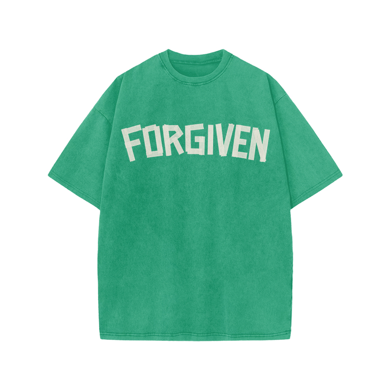 Tape Type Forgiven Print Acid Washed T-shirt - Green - US20-22(3XL) - image 8