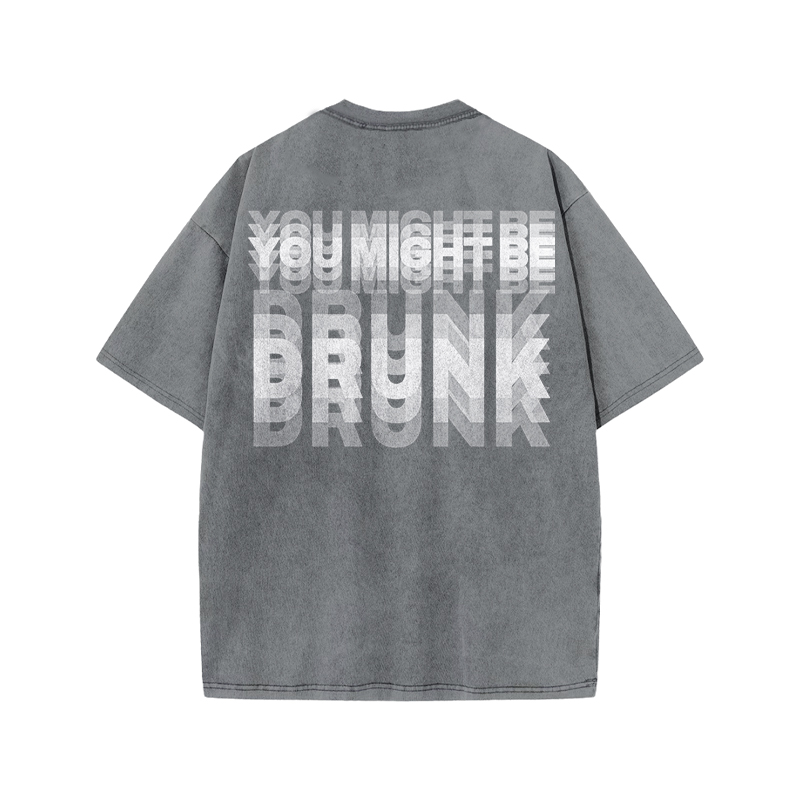 You Might Be Drunk Glitch Effect Print Acid Washed T-shirt - Grey - US20-22(3XL) - image 3