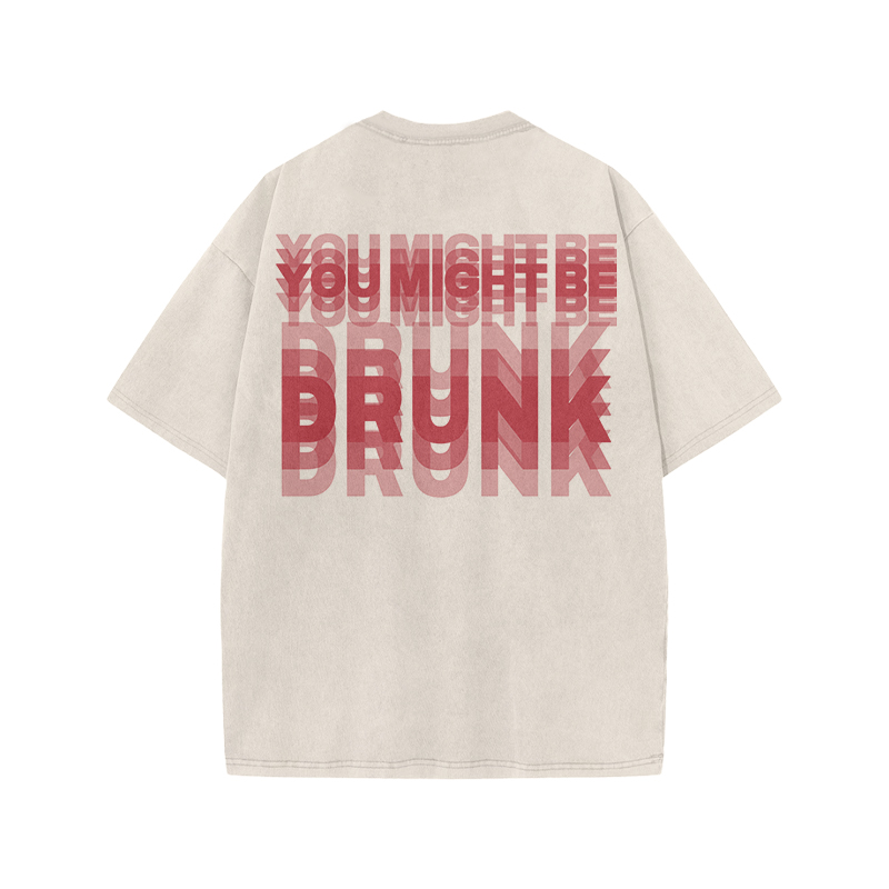 You Might Be Drunk Glitch Effect Print Acid Washed T-shirt - Beige - US20-22(3XL) - image 2