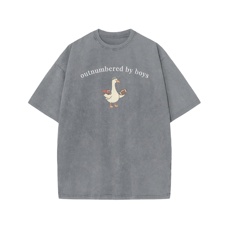 Outnumbered By Boys Print Acid Washed T-shirt - Grey - US20-22(3XL) - image 2