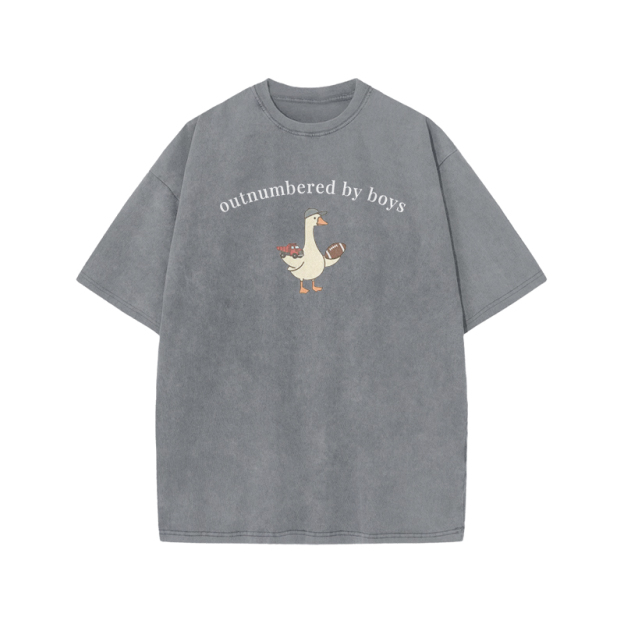 Outnumbered By Boys Print Acid Washed T-shirt - Grey - US20-22(3XL) - image 2