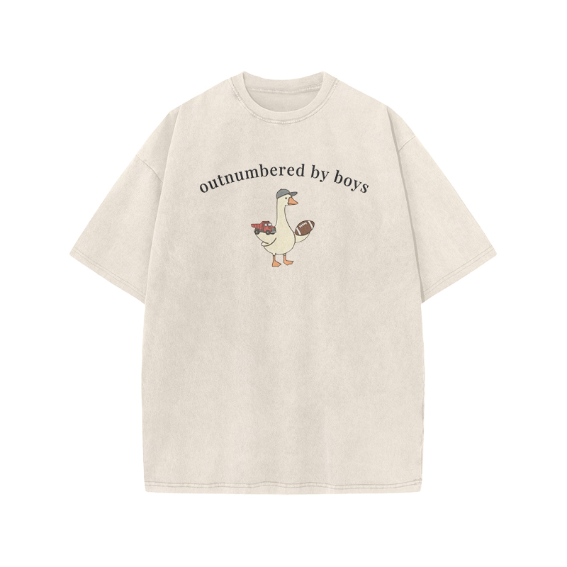 Outnumbered By Boys Print Acid Washed T-shirt - Beige - US20-22(3XL) - image 1