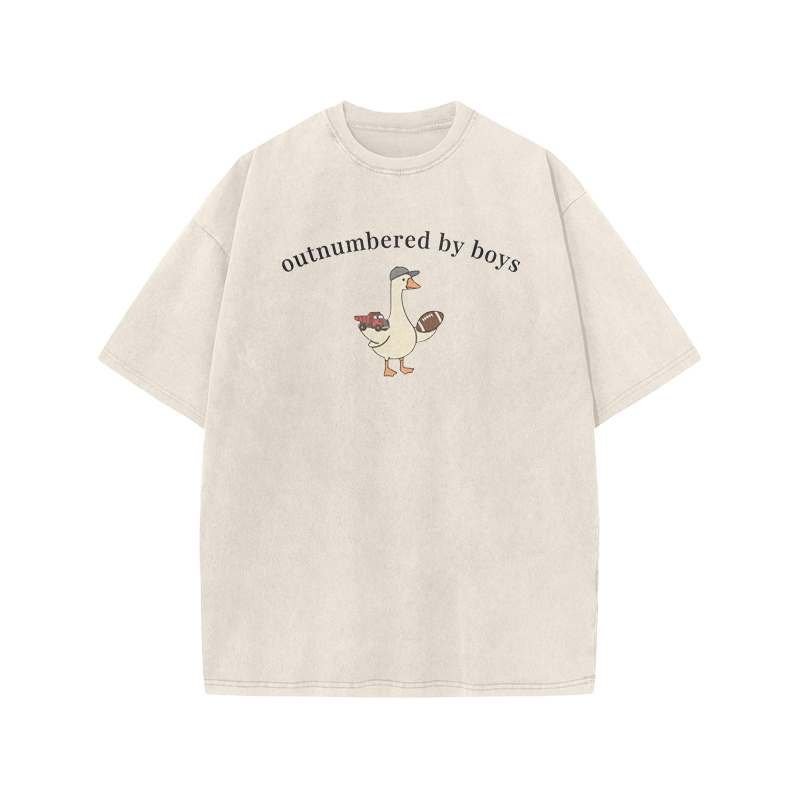 Outnumbered By Boys Print Acid Washed T-shirt - Beige - US20-22(3XL) - image 1