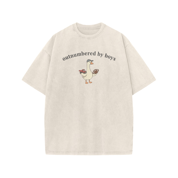 Outnumbered By Boys Print Acid Washed T-shirt - Beige - US20-22(3XL) - image 1