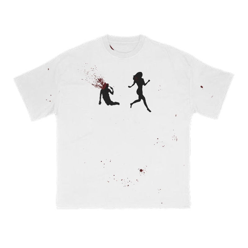 “Run Away”Girl Graphic Print T-shirt - White - 8XL - image 1