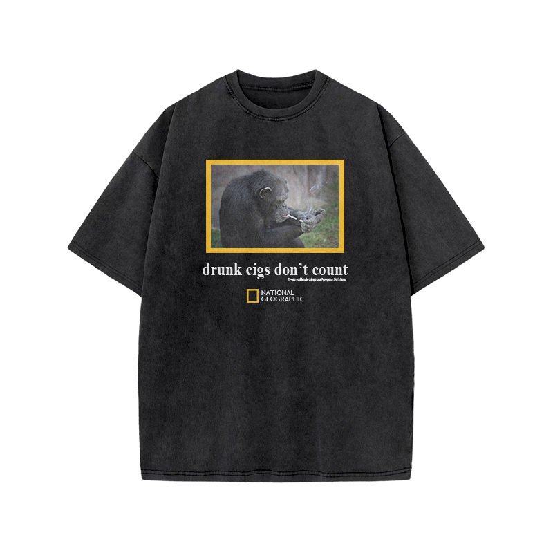 Drunk Cigs Don't Count Print Acid Washed T-shirt - Black - US20-22(3XL) - image 1