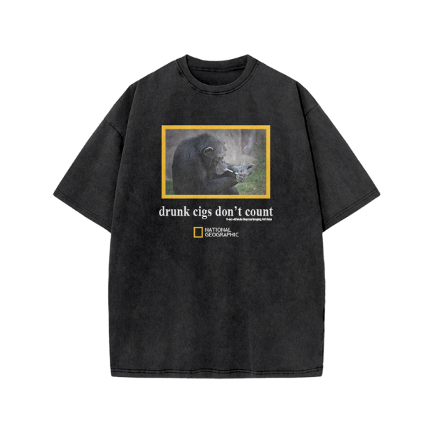 Drunk Cigs Don't Count Print Acid Washed T-shirt - Black - US20-22(3XL) - image 1