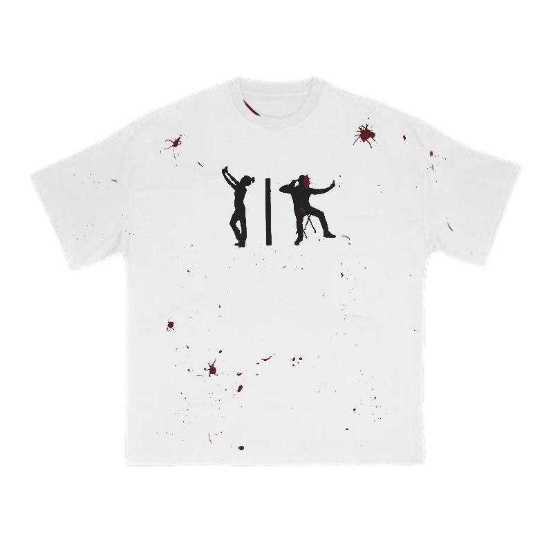 Zombie Attack Silhouette Blood Splatter Print T-shirt  - White - 8XL - image 1