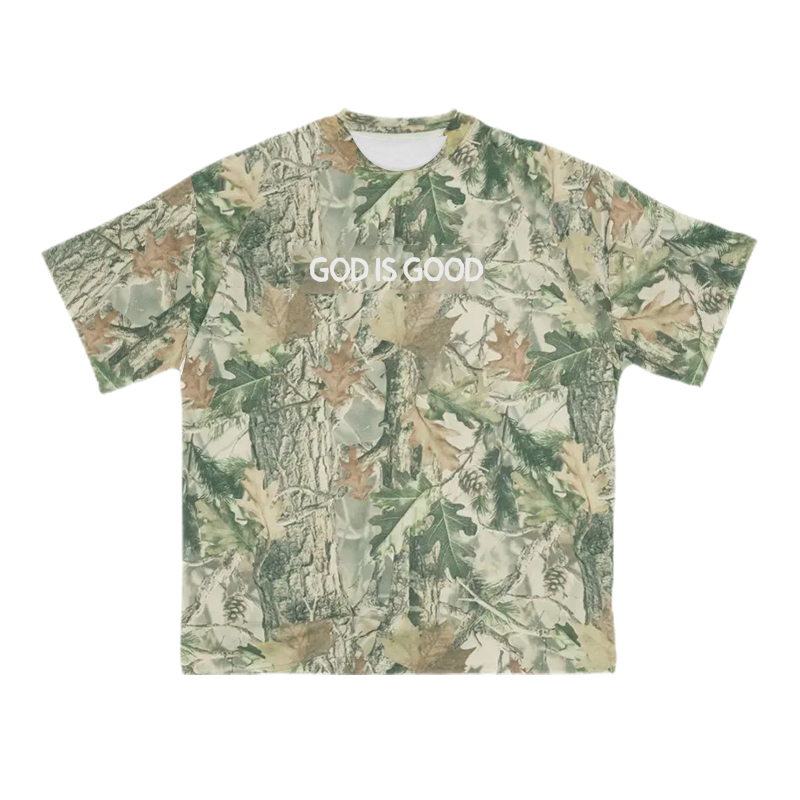 God Is Good Camo Print T-shirt - Green - 8XL - image 2