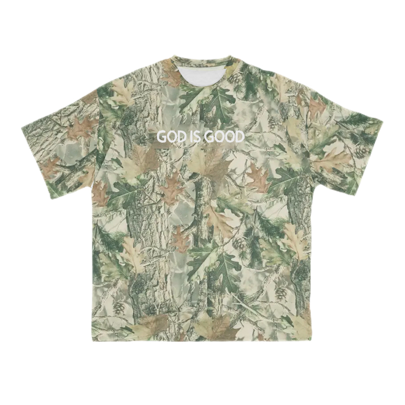 GOD IS GOOD Camo Print Cotton T-shirt - Green - US28-30(4XL) - image 3