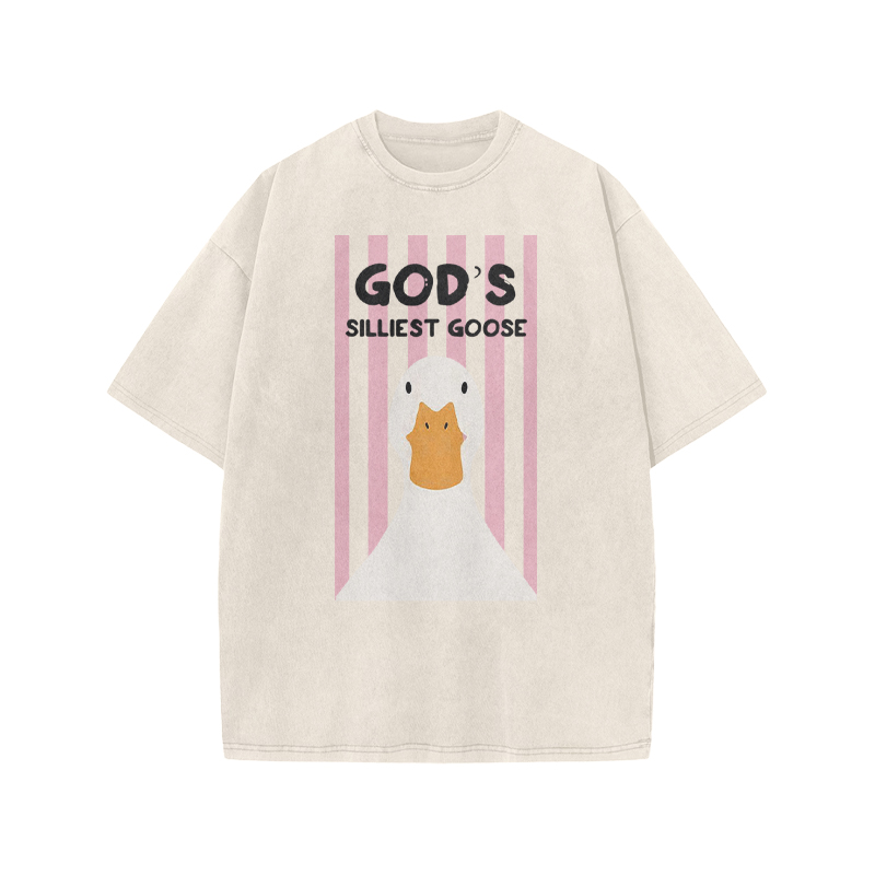 GOD'S SILLIEST GOOSE Print Acid Washed T-shirt - Beige - US20-22(3XL) - image 2