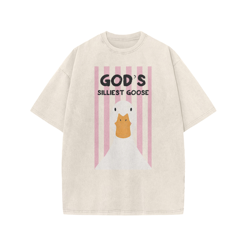 GOD'S SILLIEST GOOSE Print Acid Washed T-shirt - Beige - US20-22(3XL) - image 2
