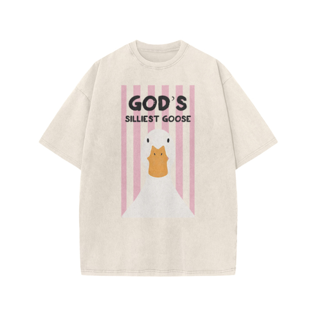 GOD'S SILLIEST GOOSE Print Acid Washed T-shirt - Beige - US20-22(3XL) - image 2