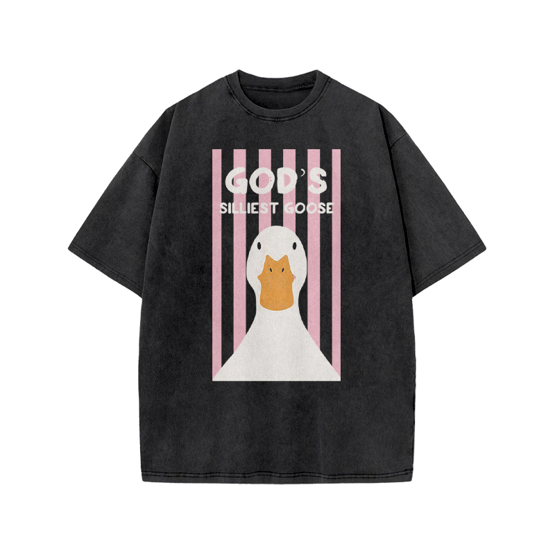 GOD'S SILLIEST GOOSE Print Acid Washed T-shirt - Black - US20-22(3XL) - image 1