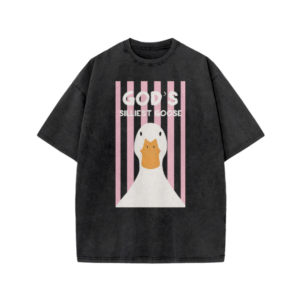 GOD'S SILLIEST GOOSE Print Acid Washed T-shirt - Black - US20-22(3XL) - image 1