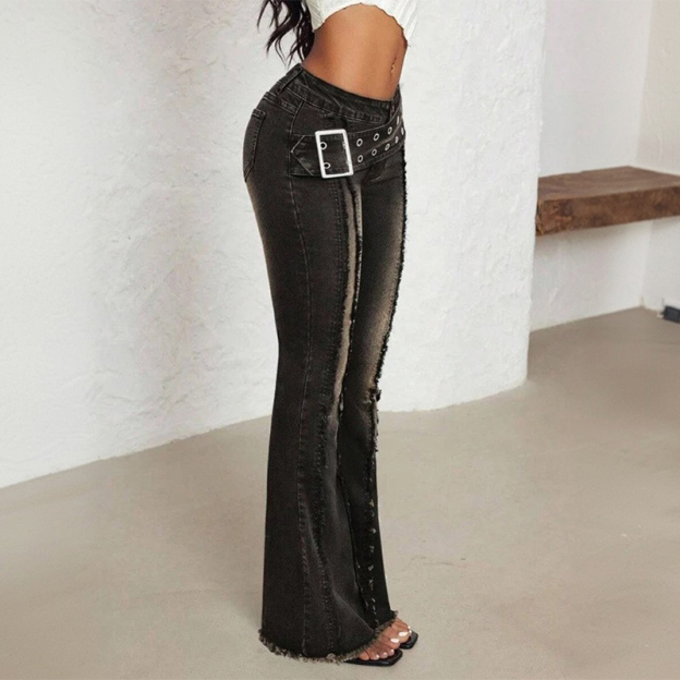 Stretchy Raw Edge Wide Waistband Jeans  - image 3