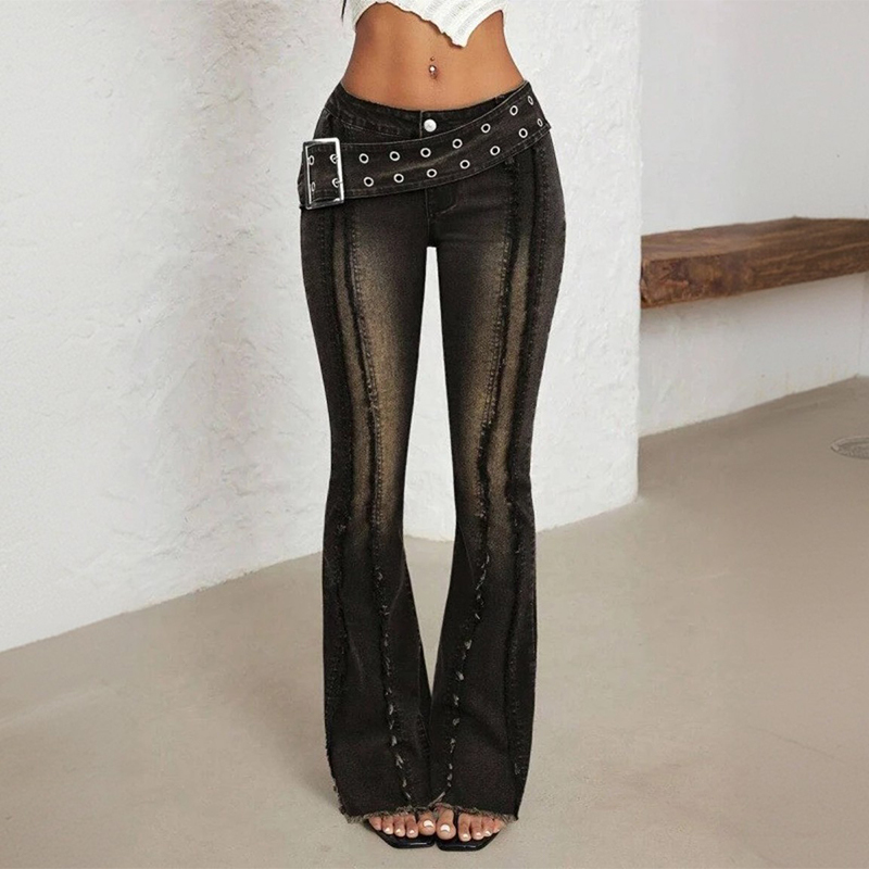 Stretchy Raw Edge Wide Waistband Jeans  - image 2