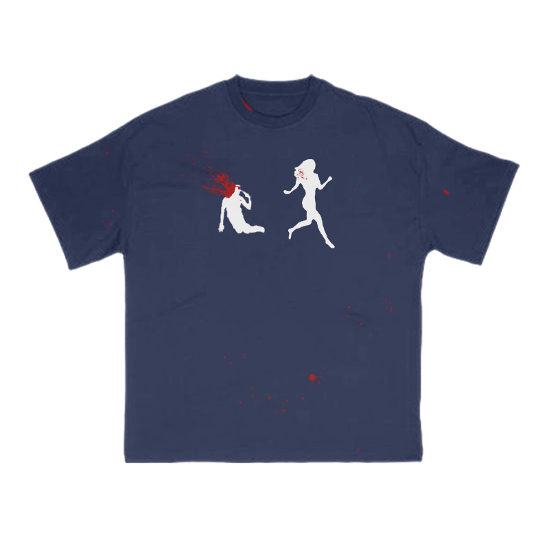 “Run Away”Girl Graphic Print T-shirt - Navy Blue - 8XL - image 4