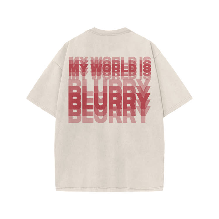 My World Is Blurry Print Acid Washed T-shirt - Beige - US20-22(3XL) - image 2