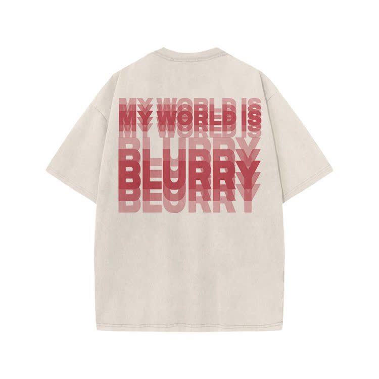 My World Is Blurry Print Acid Washed T-shirt - Beige - US20-22(3XL) - image 2