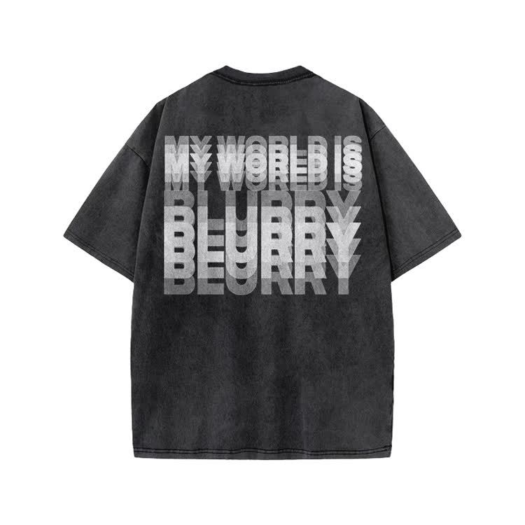 My World Is Blurry Print Acid Washed T-shirt - Black - US20-22(3XL) - image 1