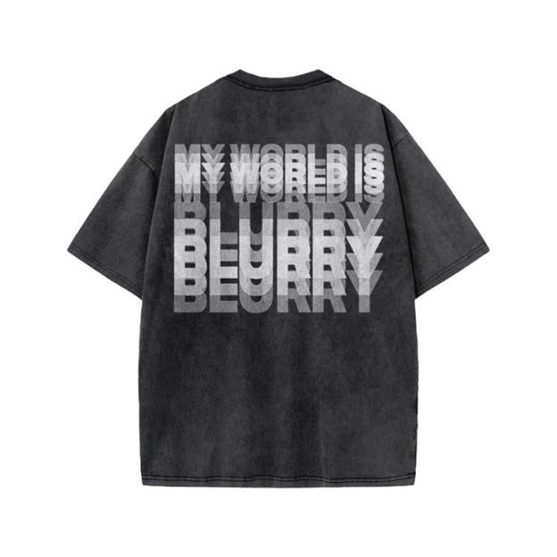 My World Is Blurry Print Acid Washed T-shirt - Black - US20-22(3XL) - image 1