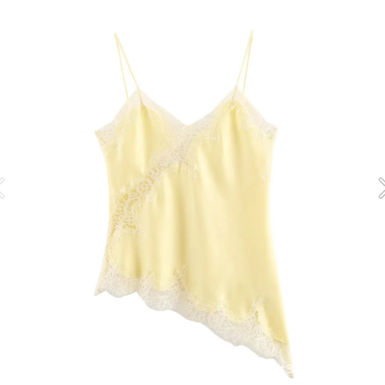 Spaghetti Strap Tank Top With Lace Spliced Irregular Hem - Yellow - US12(L) - image 1