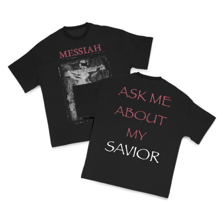 Ask Me About My Savior Print T-Shirt - Black - US16-18(2XL) - image 2