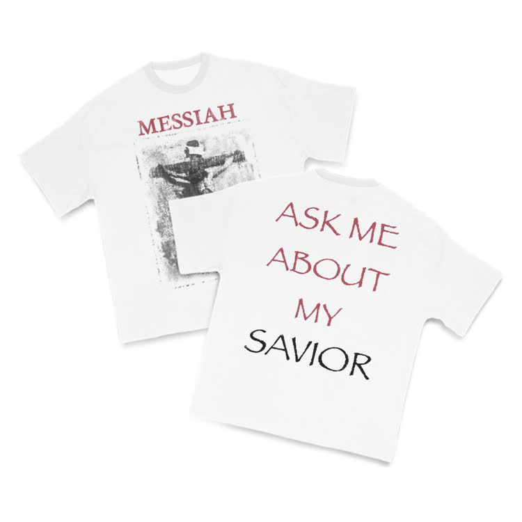Ask Me About My Savior Print T-Shirt - White - US16-18(2XL) - image 1