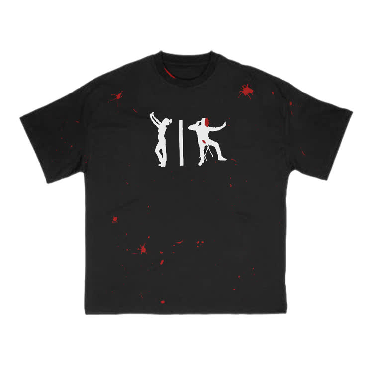 Zombie Attack Silhouette Blood Splatter Print T-shirt  - Black - 8XL - image 2