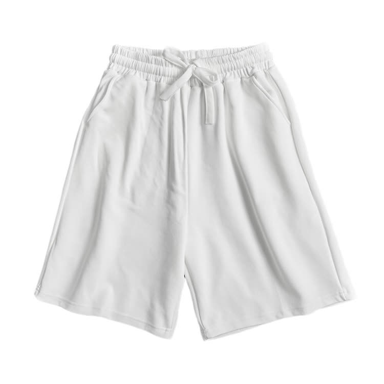 Cotton Solid Color Drawstring Pocket Shorts - White - 3XL - image 3