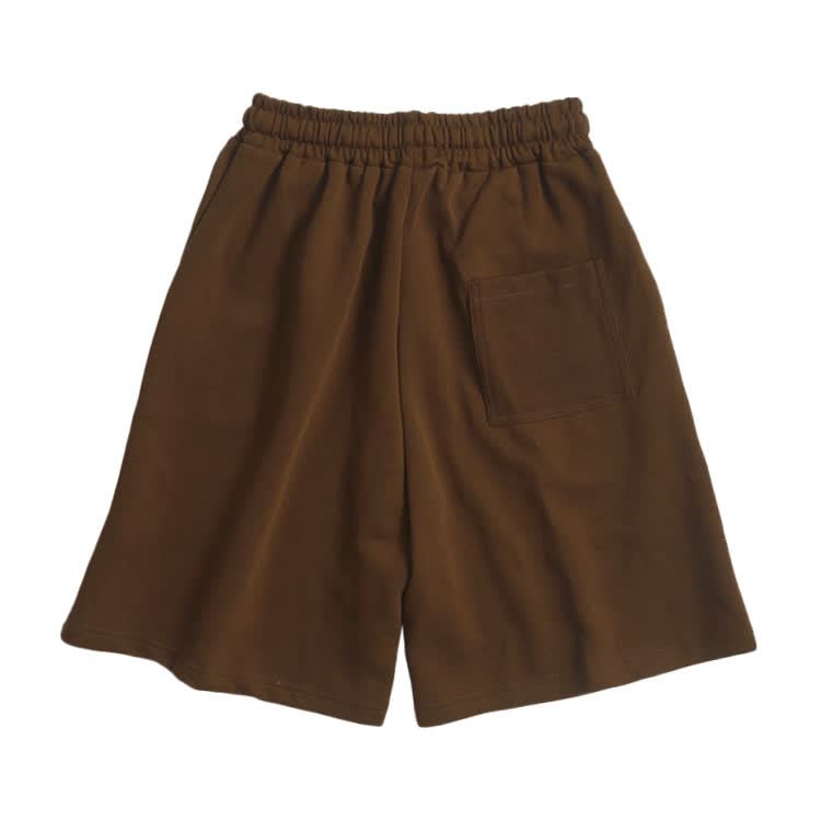 Cotton Solid Color Drawstring Pocket Shorts - Coffee - 3XL - image 7