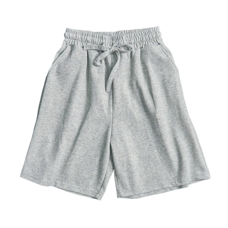 Cotton Solid Color Drawstring Pocket Shorts - Grey - 3XL - image 1