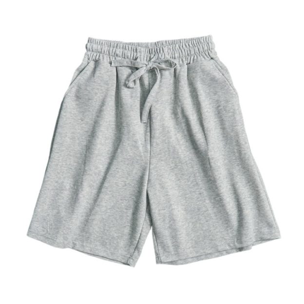 Cotton Solid Color Drawstring Pocket Shorts - Grey - 3XL - image 1