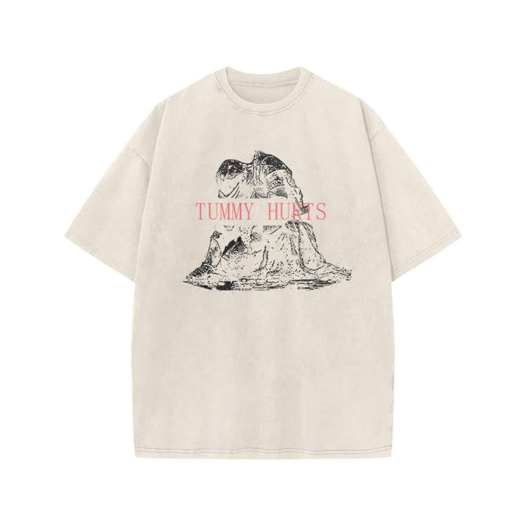 Tummy Hurts Print Acid Washed T-shirt - Beige - US20-22(3XL) - image 2