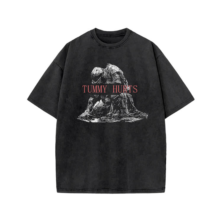 Tummy Hurts Print Acid Washed T-shirt - Black - US20-22(3XL) - image 1