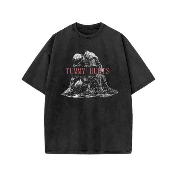Tummy Hurts Print Acid Washed T-shirt - Black - US20-22(3XL) - image 1