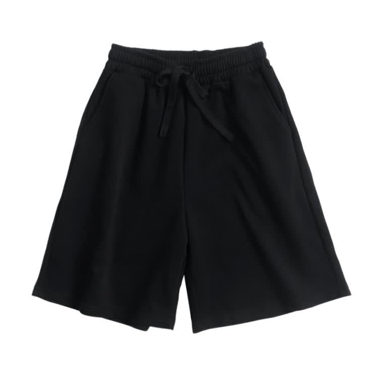Cotton Solid Color Drawstring Pocket Shorts - Black - 3XL - image 5
