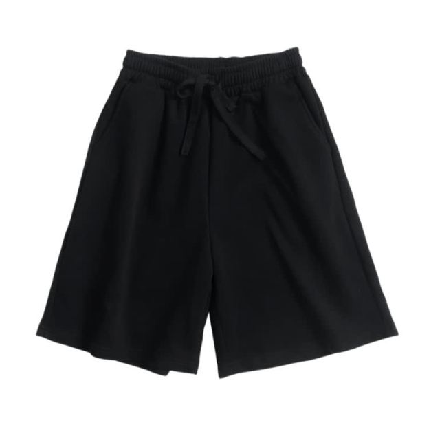 Cotton Solid Color Drawstring Pocket Shorts - Black - 3XL - image 5