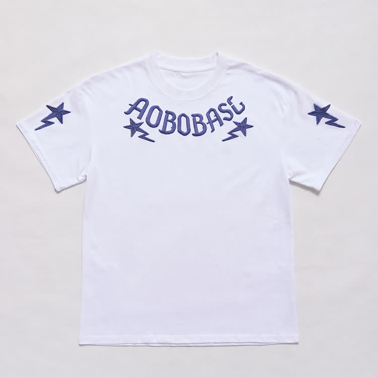 Letter Star and Lightning Embroidered T-Shirt - White - 3XL - image 1