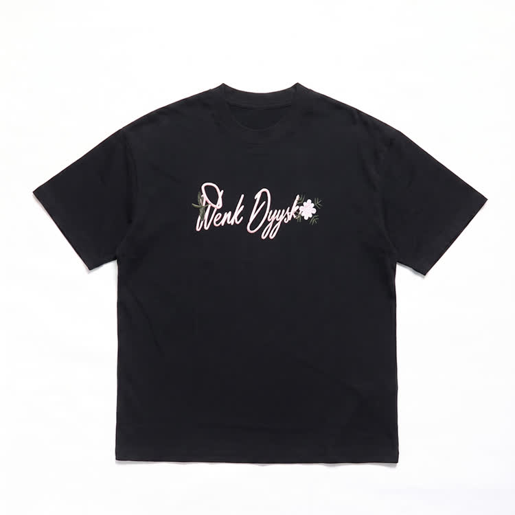 Casual Floral Script and cross Embroidered Round Neck T-Shirt - image 2